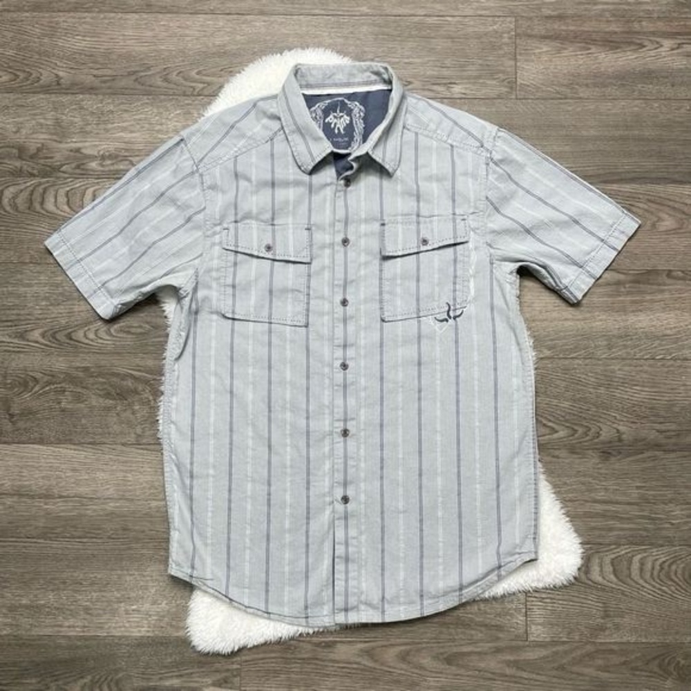 PRANA Button Up Shirt Mens Small Short Sleeve Grey Organic Cotton